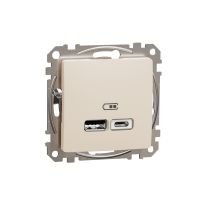 Gniazdo ładowania USB typ A+C 2,4A, beżowe, Sedna Design & Elements | SDD112402 Schneider Electric