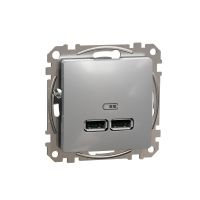 Gniazdo ładowania USB typ A+A 2,4A, srebrne aluminium, Sedna Design & Elements | SDD113401 Schneider Electric