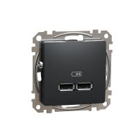 Gniazdo ładowania USB typ A+A 2,4A, czarny antracyt, Sedna Design & Elements | SDD114401 Schneider Electric