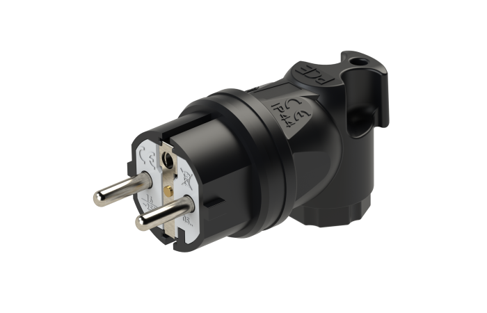 Wtyczka przenośna kątowa gumowa uni-Schuko 16A 2P+Z 230V IP44 czarna, Taurus | 05821-s PCE