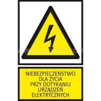 Tabliczka TZO 105X148S napis: Niebezpieczeństwo dla życia przy dotykaniu urządzeń elektrycznych | E04TZ-01011130600 Ergom