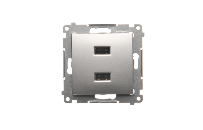 Ładowarka 2xUSB (moduł), 2,1 A, 5VDC, 230V, srebrny mat DC2USB.01/43 Simon 54 | DC2USB.01/43 Kontakt Simon