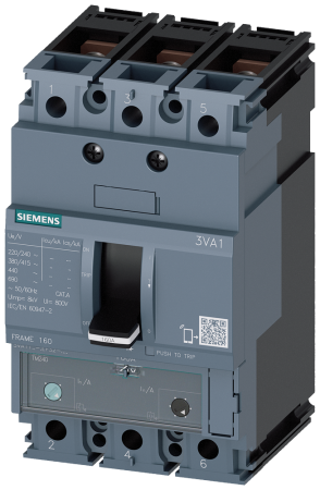 Wyłącznik kompaktowy typu 3VA1, 3-biegunowy, 160A, 55kA | 3VA1116-5EF32-0AA0 Siemens