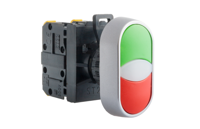 Przycisk sterowniczy 2-klawiszowy, styki 1NO+1NC, AC, zielono-czerwony | ST22-2KL-11-230-LED\Z/C Spamel