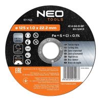 Tarcza tnąca do metalu 125 x 1.0 x 22.2 mm, 41 A60-R-BF, INOX | 57-733 NEO TOOLS