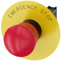 Przycisk SIRIUS ACT fi22 plastik, bezpiecz. fi40 obrot. czerwony 2NC, etykieta (EMERGENCY STOP) | 3SU1100-1HB20-1PG0 Siemens