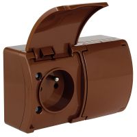 Gniazdo podwójne z/u (2x2P+Z) n/t IP44 z klapką VG 162-02, brązowe, Koala | 61.381 Elektro-Plast Opatówek