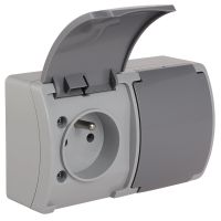 Gniazdo podwójne z/u (2x2P+Z) n/t IP44 z klapką grafit VG 162-08, szare/grafitowe, Koala | 61.384 Elektro-Plast Opatówek