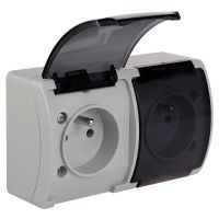 Gniazdo podwójne z/u (2x2P+Z) n/t IP44 z klapką dymną VG 162-53, szare, Koala | 61.387 Elektro-Plast Opatówek