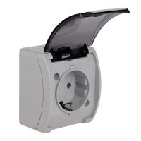 Gniazdo pojedyncze 2P+Z Schuko n/t IP44 z klapką dymną VG 181-53, szare, Koala | 61.395 Elektro-Plast Opatówek