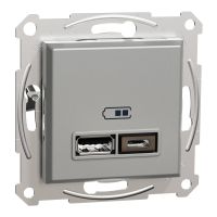 Asfora, gn.ład.USB A+C 2,4A, bez r., alu | EPH2700361 Schneider Electric