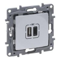 Gniazdo 2xUSB typ A+C, 3A aluminium, Niloe Selection | 762197 Legrand