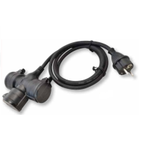 Przenośne gniazdo potrójne gumowane250 VAC, 16 A, 3XSchuko, max. 3680 W, IP44, 1,5m | KE3 Tracon
