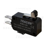 Wyłącznik krańcowy, mikro, z dźwignią i rolką 16(4)A / 250V AC, 15mm, 4,8x0,8 mm, IP00 | KW3-45 Tracon