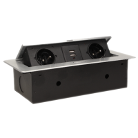 Gniazda wpuszczane w blat 2x2P+Z z płaskim frezowanym rantem i ładowarką 2xUSB, srebrny | OR-AE-13109/G Orno