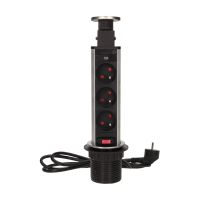 Gniazdo meblowe fi6cm wysuwane z blatu z blokadą i przewodem 1,8m, 3x2P+Z, INOX | OR-AE-1348 Orno