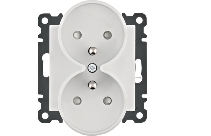 Gniazdo zasilające z/u podwójne z przesłoną styków, 16A/250VAC, biały, Lumina | WL1340 Hager