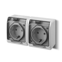 Gniazdo hermetyczne natynkowe podwójne z uziemieniem 2x2P+Z schuko IP44, biało-dymne, Hermes | 0325-01 Elektro-Plast Nasielsk