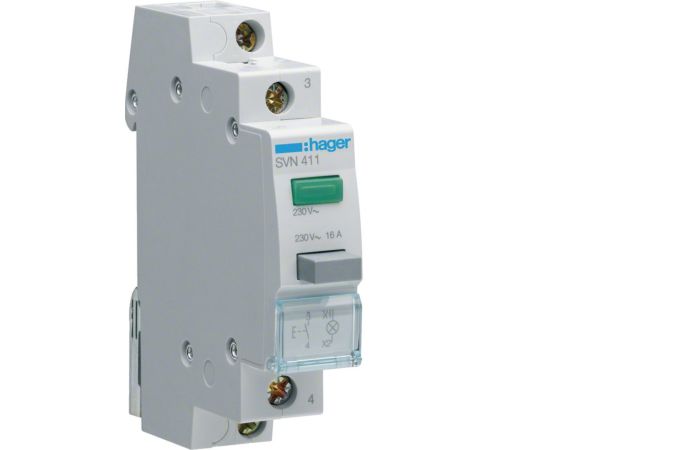 Przycisk sterowniczy 1NO LED zielona Ith=16A 230VAC | SVN411 Hager