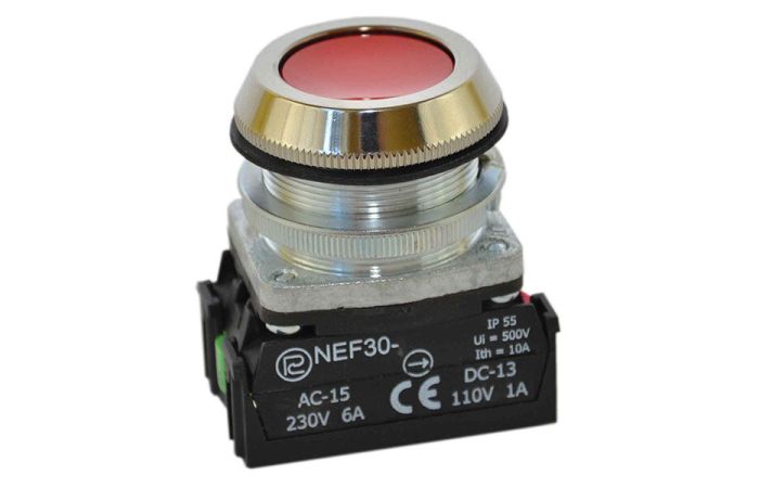 Przycisk sterowniczy kryty NEF30-KXY, pod otwór Fi-30mm, styki 1NO+1NC, czerwony | W0-NEF30-K XY C Promet