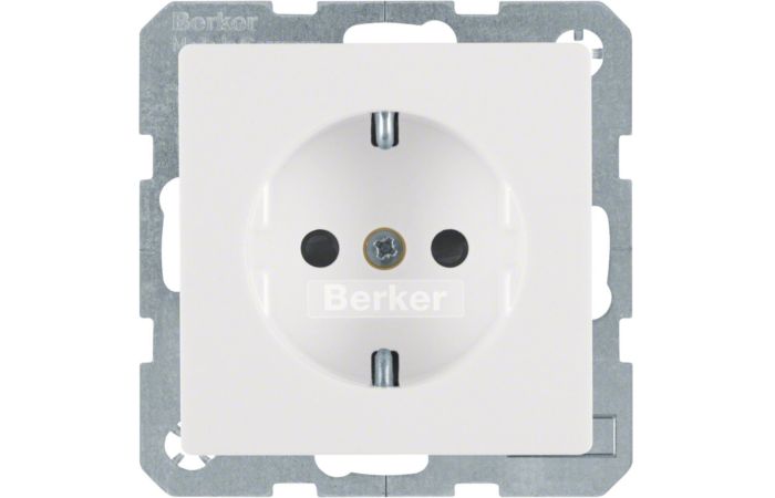 Gniazdo SCHUKO kompletne z przesłonami styków, samozaciski, biały, aksamit, Q.x | 47236089 Hager