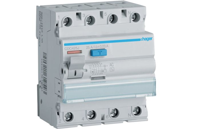 Wyłącznik r&oacute;żnicowoprądowy 4P 25A 30mA typ AC | CDC425J Hager