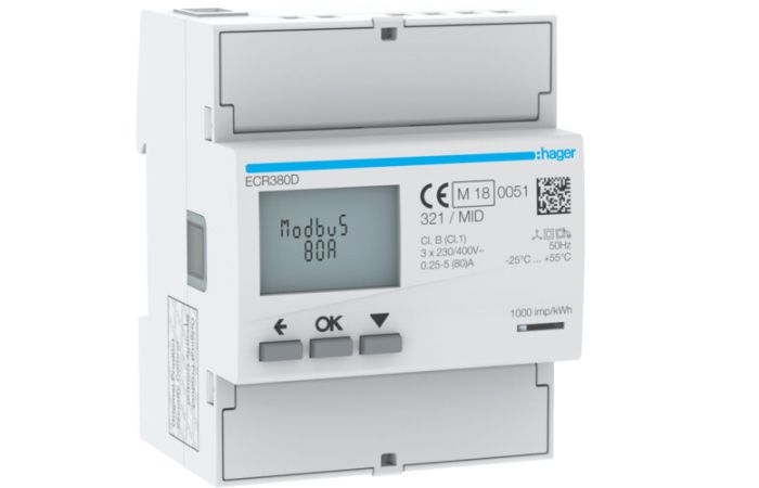 Licznik energii elektrycznej 3-fazowy, 80A 4M, Modbus, MID, Agardio.measure | ECR380D Hager
