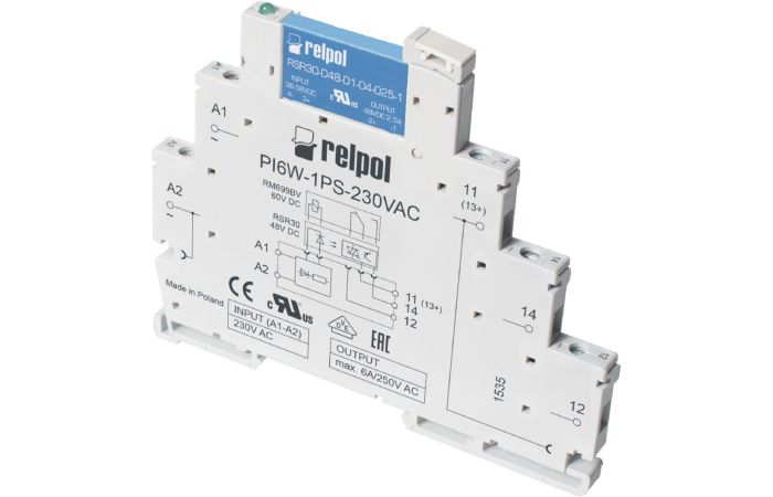 Przekaźnik Interfejsowy 6A 24VAC IP20, PIR6W-1PS-24VAC/DC-R (SZARE) | 857168 Relpol