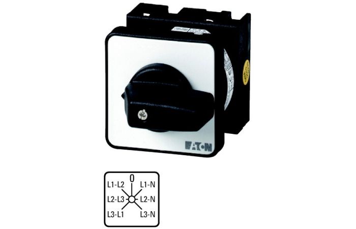 Łącznik krzywkowy 3P+N, 20A, 6,5kW, faza-0-faza, , pokrętło czarne, natablicowy, T0-3-8007/E P/T | 095813 Eaton