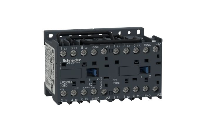 Stycznik nawrotny miniaturowy 9A AC-3 styk pomocniczy 1NO napięcie cewki 24VDC 3P, TeSys | LP2K0910BD Schneider Electric