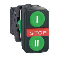 Przycisk potrójny zielony/STOP/zielony bez podświetlenia plastikowy I/ STOP/II | XB5AA731327 Schneider Electric
