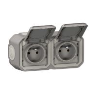 Gniazdo podwójne z/u 2X2P+Z 16A 250V IP55 komplet n/t, szary, Nowe Plexo  | 069768L Legrand