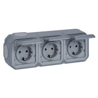 Gniazdo schuko 3X2P+Z poziome komplet natynkowy 16A-250V~ szare, Nowe Plexo | 069743L Legrand