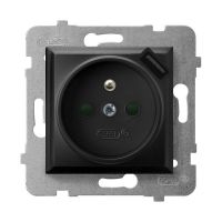 Gniazdo pojedyncze z uziemieniem z przesłonami torów prądowych, z ładowarką USB, czarny matowy ARIA | GP-1UZPUSB/m/33 Ospel
