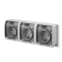 Gniazdo n/t potrójne 3x2P+Z Schuko IP44, biało-dymne, Hermes | 0326-01 Elektro-Plast Nasielsk