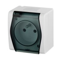 Gniazdo hermetyczne natynkowe pojedyncze z uziemieniem 2P+Z IP44, biało-dymne, Hermes 2 | 1021-01 Elektro-Plast Nasielsk