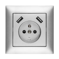 Gniazdo p/t GPT 2P+Z 2xUSB zasilające Z/R srebrny, Sentia | 1488-06 Elektro-Plast Nasielsk