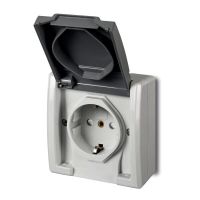 Gniazdo n/t pojedyncze 2P+Z Schuko 16A 250V IP55, szare 7035/7043, Aquant | 1244-10 Elektro-Plast Nasielsk