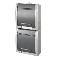 Gniazdo n/t podwójne GNT 2x2P+Z Schuko V IP55, szare 7035/7043, Aquant | 1254-10 Elektro-Plast Nasielsk
