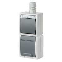 Łącznik n/t 1-biegunowy/schodowy + gniazdo n/t 2P+Z V, IP65, szare 7035/7043, Aquant | 1256-65 Elektro-Plast Nasielsk