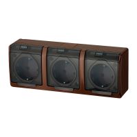 Gniazdo n/t potrójne 3x2P+Z Schuko IP44, brązowe / dymne, Hermes | 0326-05 Elektro-Plast Nasielsk