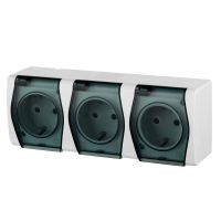 Gniazdo n/t potrójne 3x2P+Z Schuko, IP44, biało-dymne, Hermes 2 | 1026-01 Elektro-Plast Nasielsk