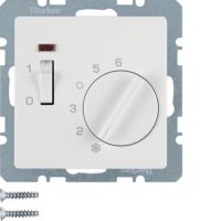 Regulator temperatury pomieszczenia 24 V styk zwierny, el.centralny, łącznik, dioda, biały, aksamit | 20316089 Hager