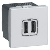 Gniazdo zasilające 2xUSB 1500mA aluminium, 2 moduły, Mosaic | 079394 Legrand