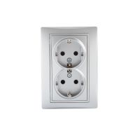 Gniazdo zasilające podwójne Schuko, kompletne DOMO 01-1270-143, srebrne | 24858 Kanlux