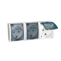 Gniazdo wtyczkowe potrójne z/u Schuko bryzgoszczelne IP54, 16A, 250V, zac. śrub., biały | AQGSZ1-3Z/11A Kontakt Simon