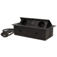 Gniazda wpuszczane w blat 2x2P+Z z płaskim frezowanym rantem i przewodem 1,5m, 2xUSB, czarne | OR-AE-13126/B Orno