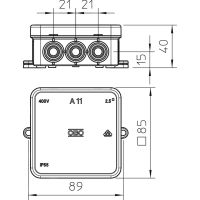 Puszka odgałęźna n/t 85x85x40 IP55, PP/GF, jasnoszary, 7035 A 11 | 2000342 Obo Bettermann