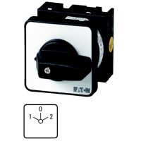 Łącznik krzywkowy 1P, 20A, 6,5kW, 1-0-2, bez samopowrotu, pokrętło czarne, natablicowy, T0-1-8210/E P/T | 012742 Eaton