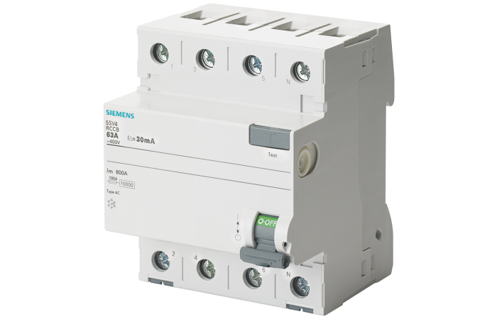 Wyłącznik różnicowoprądowy 3+N typ AC, In: 25 A, 30 mA, Un AC: 400 V | 5SV4342-0 Siemens